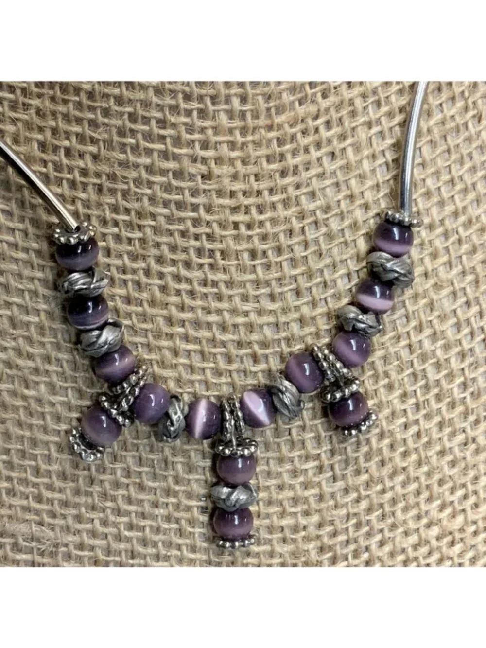 Retro Moonstone Necklace 15 In As Is Purple Silver Beads Tubes Retro Boho